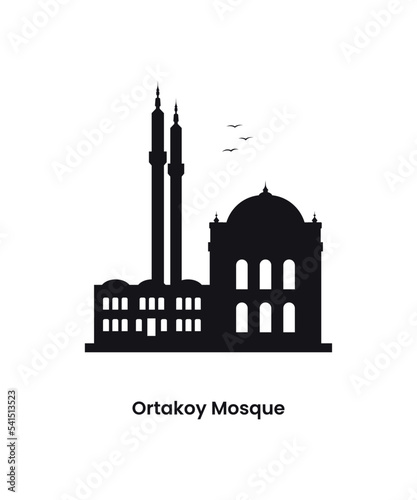 Istanbul Turkey concept. Silhouette of the Ortakoy Mosque. Vector illustration isolated on a white background.  photo