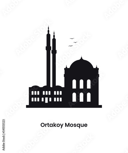 Istanbul Turkey concept. Silhouette of the Ortakoy Mosque. Vector illustration isolated on a white background. 