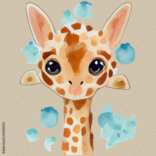 Photography illustration vector graphic of baby giraffe on water color style good for print