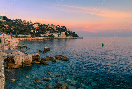 Mediterranean Sea and Mont Boron hill at sunset in Nice, South of France