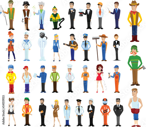 Set of avatars characters of different professions: policeman, photographer, courier, pilot, doctor and others. Vector illustrations