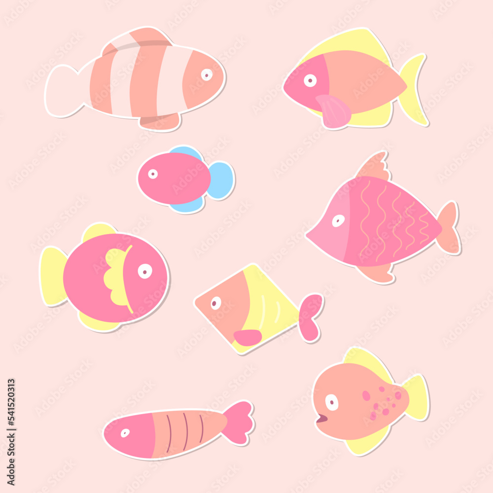 aquatic, fish, sticker, vector art and illustration.