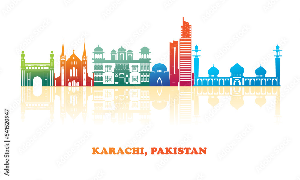 Colourfull Skyline panorama of city of Karachi, Pakistan - vector illustration