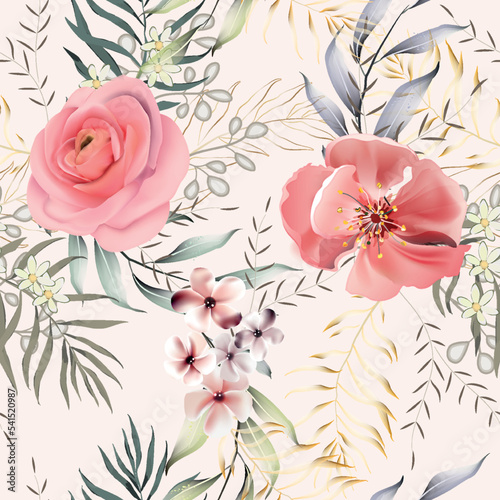 Vector seamless pattern. Exotic botanical background design for cosmetics, spa, textile. Best as wrapping paper, wallpaper.