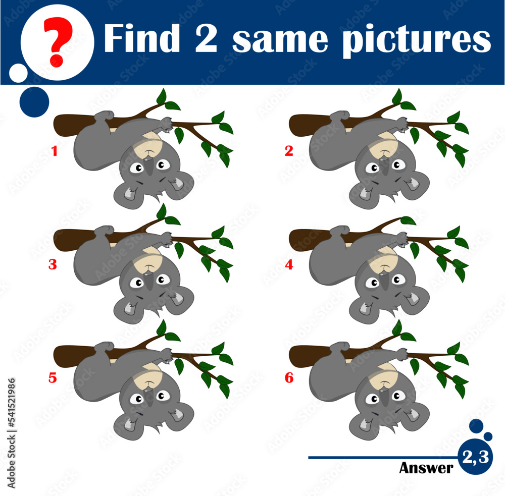 custom made wallpaper toronto digitalChildren educational game. Find two same pictures of cute koala