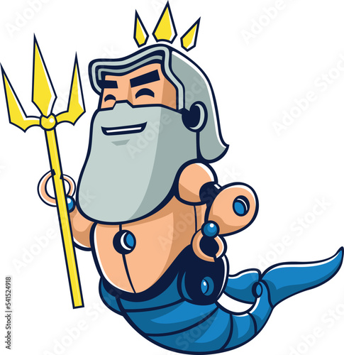 Cute robot Neptune Holding the Trident