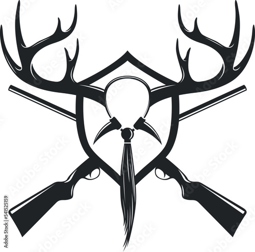 Hunting Logo Design with Antlers, Turkey Beard and Rifles