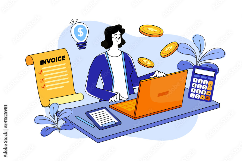 Female accountant is checking invoices at her desk