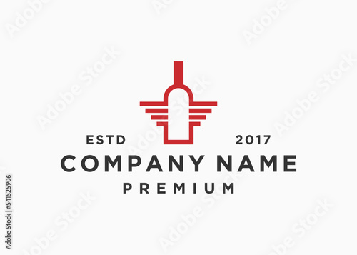 wine bottle with wings logo design vector illustration template