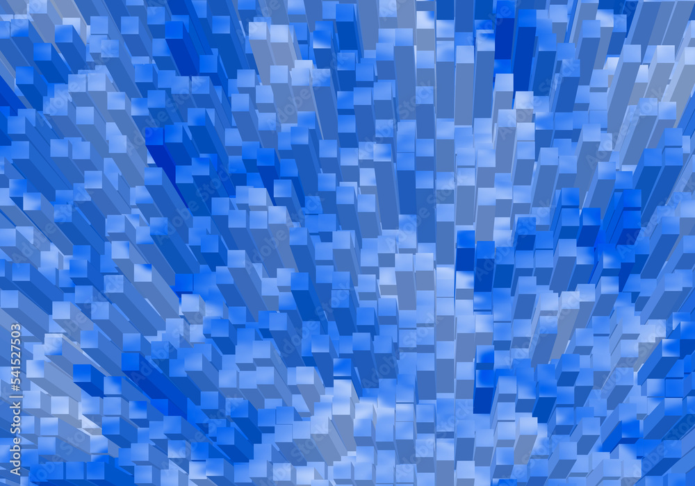 Abstract background. Bright blue blocks. Geometric pattern. Digital art. Blockchain concept