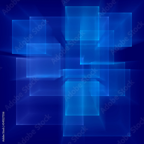 Abstract background. Bright blue blocks. Geometric pattern. Digital art. Blockchain concept
