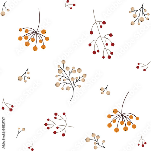 Seamless vector pattern with branches of red, orange and white berries