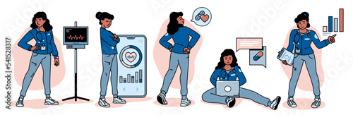Health Care Professional Woman in Various Poses