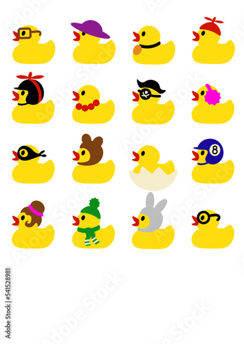 Bundle Yellow Rubber duck  Stock vector design. Isolated transparent background.	