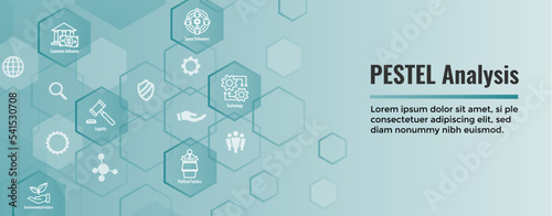 Company Analysis Using Pestel Methods Icon Set with Web Header Banner