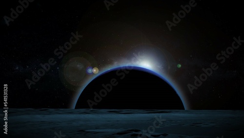 Fototapeta Naklejka Na Ścianę i Meble -  Dark side of Neptune, view from the moon Triton