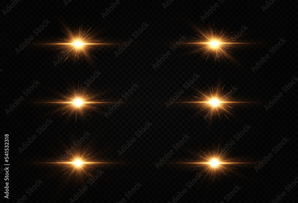 Set of shining golden stars. Light Effect Bright Star, Christmas Star. Golden glowing light explodes on a transparent background. Set of shining golden stars. Light Effect Bright Star, Christmas Star. Golden glowing light explodes on a transparent background.