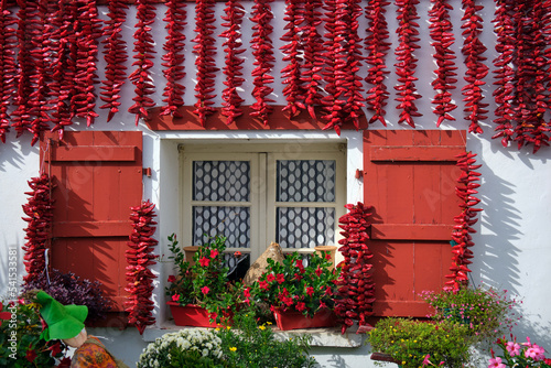 Espelette pepper festival 2019 in Basque Country, France
Traditional Basque house window decorated with peppers