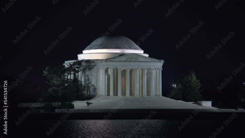 Lockdown Shot Of White Structure Of Famous Monument By Artificial Lake At Night - Washington, District of Columbia Lockdown Shot Of White Structure Of Famous Monument By Artificial Lake At Night - Washington, District of Columbia
