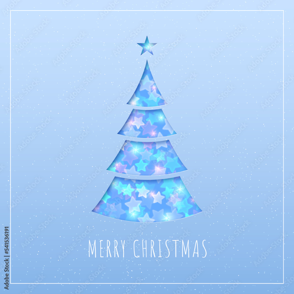 Pastel blue banner with christmas tree