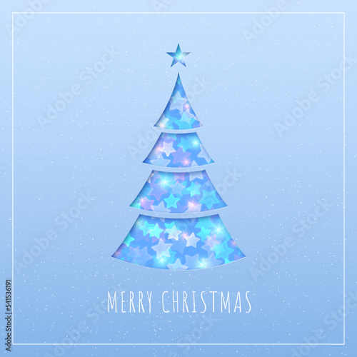 Pastel blue banner with christmas tree