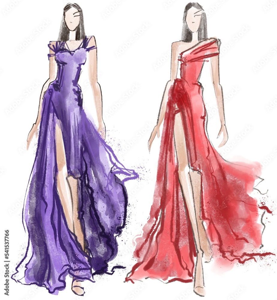 Pink couture dress - fashion sketch by Nevena Petrova