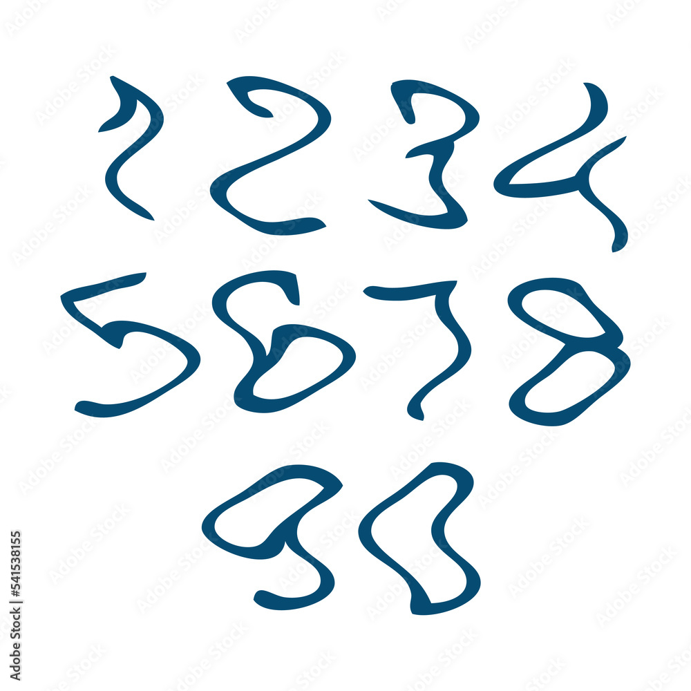 Hand drawn curve numbers collection. Vector illustration. Hand drawn curve numbers collection. Vector illustration.
