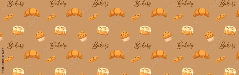 bakery seamless background. Bread bakery sweet cake seamless pattern background. Vector line illustration.	
