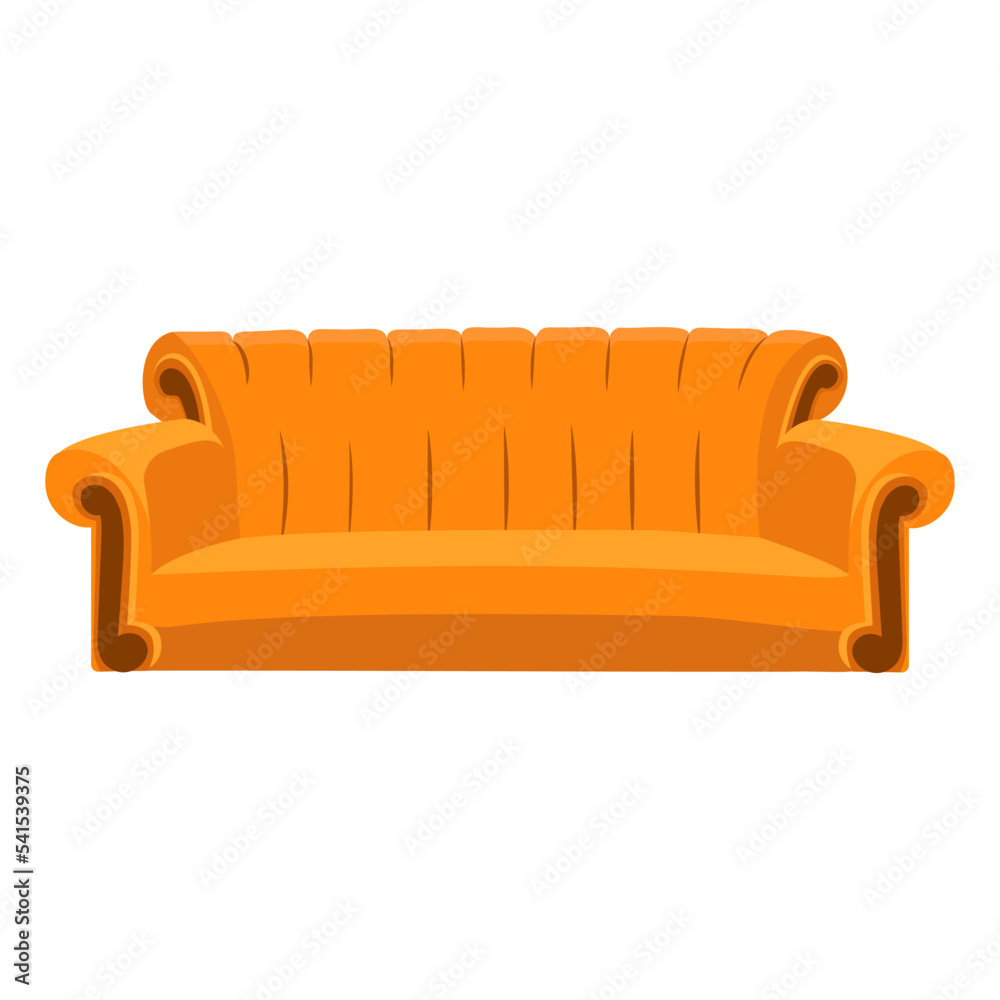 Orange sofa from Central Perk, soft settee for home. Cozy interior of a  cafe, lounge, friends, family evening. TV series, sitcom. Stock vector  illustration on white background. Stock Vector | Adobe Stock