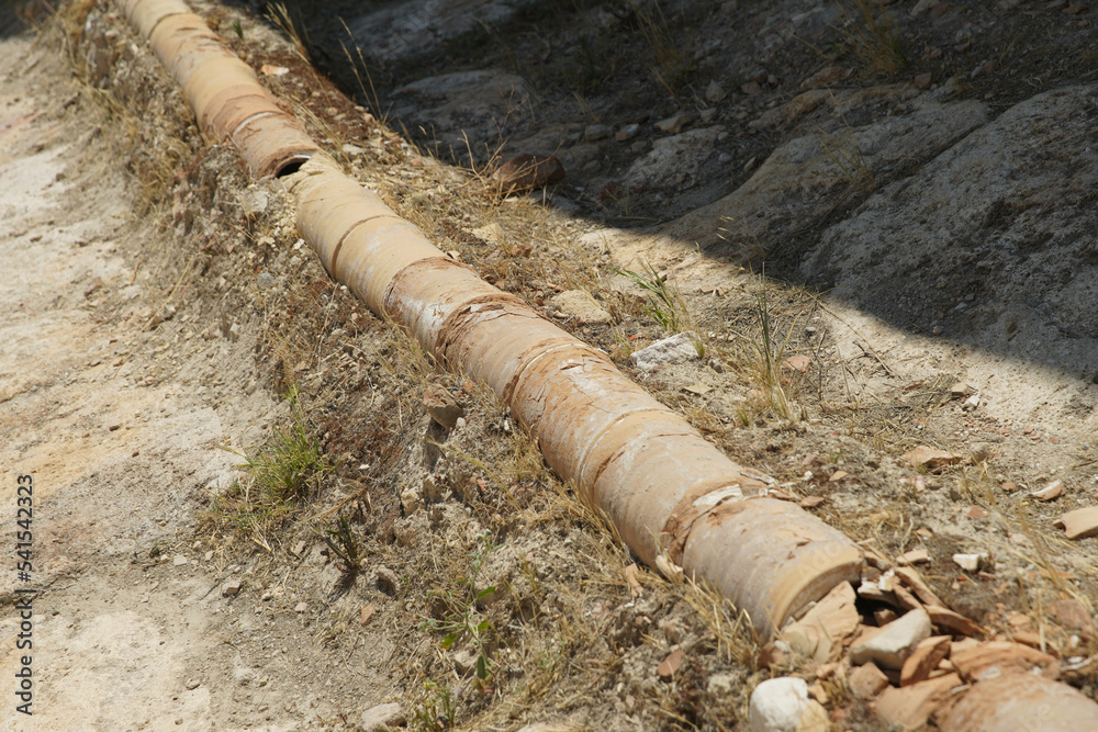 Water Pipe in Tripolis on the Meander Ancient City in Denizli, Turkiye Water Pipe in Tripolis on the Meander Ancient City in Denizli, Turkiye