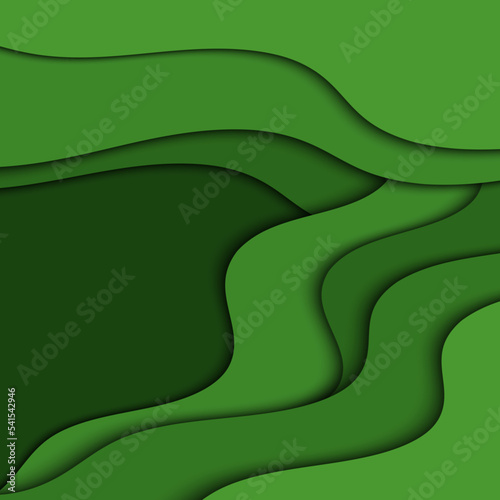 Abstract 3d paper cut illustration. Green vector wavy paper layers cutout with shadow effect.