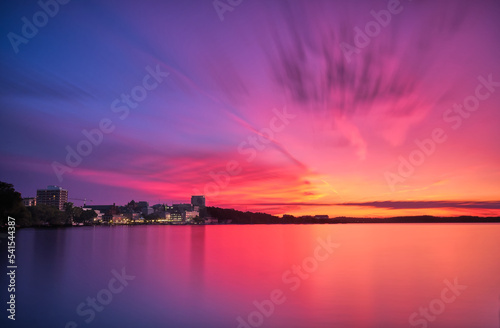 Sunset lighting up the sky over Lake Mendota, Madison, WI.