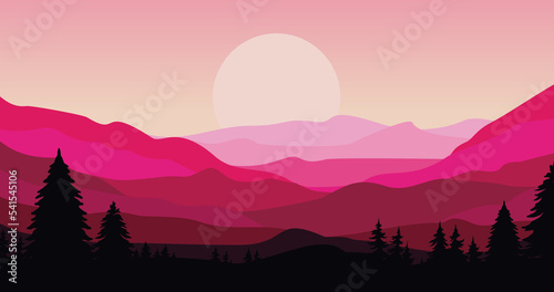 pink gradient forest mountain overlay background