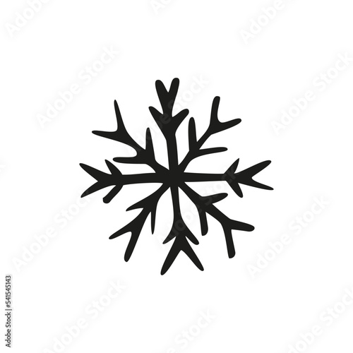 snowflake black and white christmas doodle minimalism cute design, scandinavian monochrome, hand drawn, single