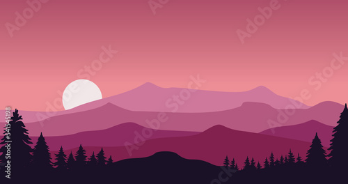calm purple gradient forest mountain overlay background