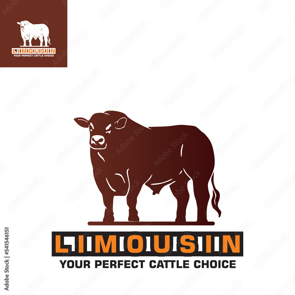 Obraz premium dark brown big lllimousin logo, silhouette of great mammal standing vvvector illustrations