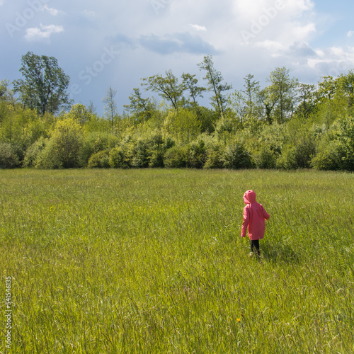 petite fille habillée de rose dans une prairie © jef 77