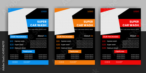modern car wash car detailing and rental flyer, car service, and price list flyer, automobile car service flyer