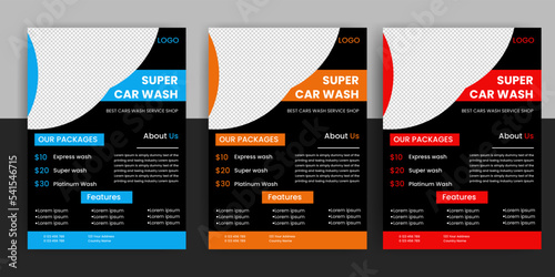 modern car wash car detailing and rental flyer, car service, and price list flyer, automobile car service flyer