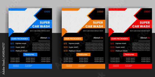 modern car wash car detailing and rental flyer, car service, and price list flyer, automobile car service flyer