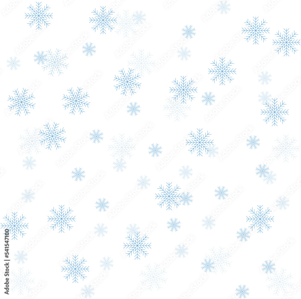 Blue snowflakes of different sizes and transparency on a white background. Vector illustration, patern. Winter concept Blue snowflakes of different sizes and transparency on a white background. Vector illustration, patern. Winter concept