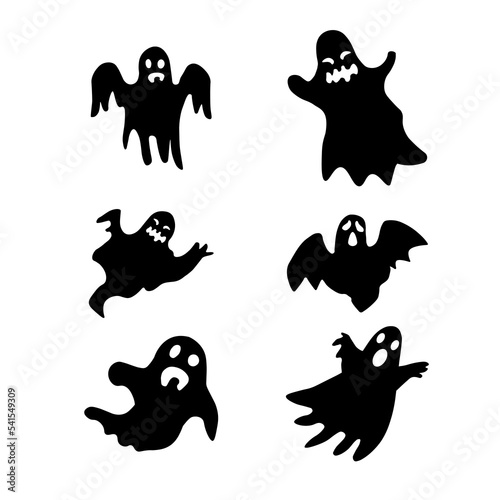 Halloween ghost black and white set 