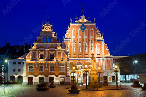 Night view of House of the Blackheads in Riga  Latvia
