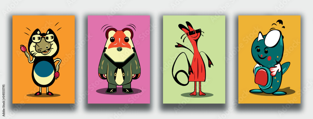 Fototapeta premium Set of different cute funny cartoon monsters. Vector illustration
