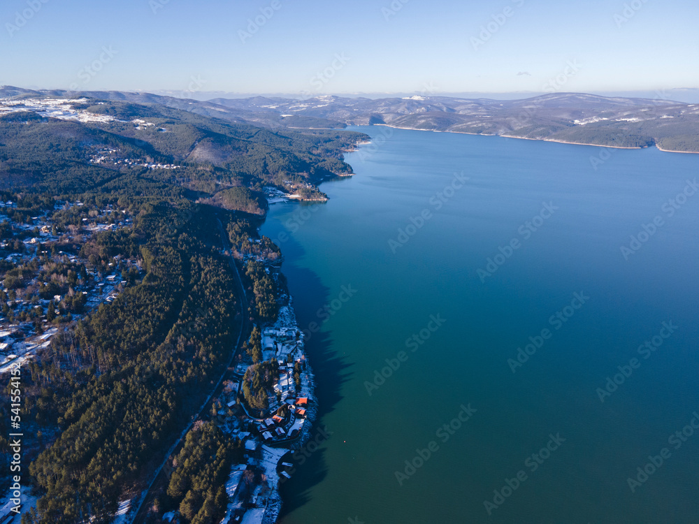 Aerial winter view of Iskar Reservoir, Bulgaria