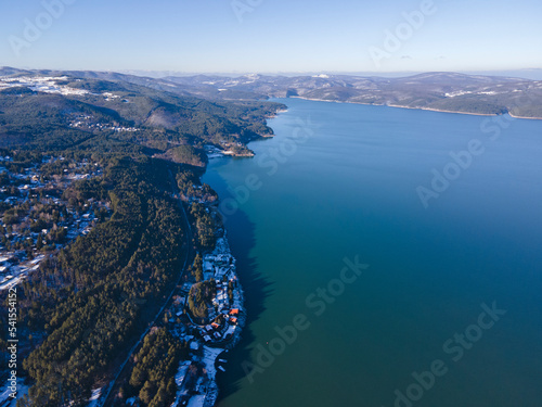 Fototapeta Naklejka Na Ścianę i Meble -  Aerial winter view of Iskar Reservoir, Bulgaria