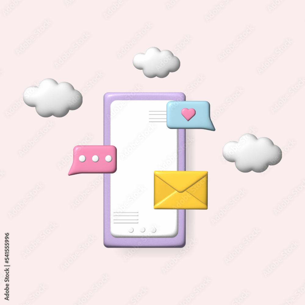 Mobile smart phone with mail app. Mail service concept. Sign up to mailing list. 3D Web Vector Illustrations