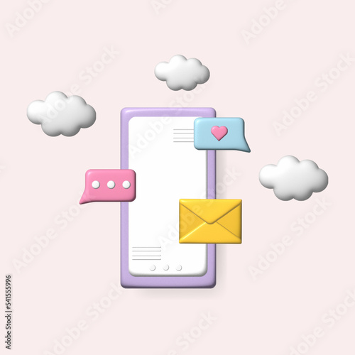 Obraz na płótnie Mobile smart phone with mail app. Mail service concept. Sign up to mailing list. 3D Web Vector Illustrations w salonie
