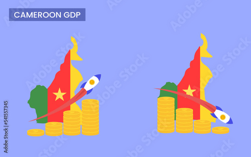 Cameroon Country GDP increase and decrease growth rates. gross domestic product concept. GDP vector illustration.