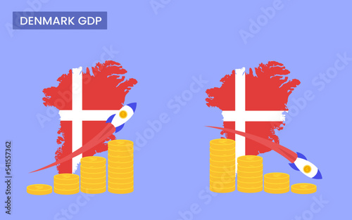 Denmark Country GDP increase and decrease growth rates. gross domestic product concept. GDP vector illustration.